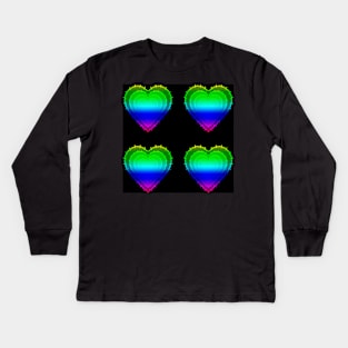 Rainbow Barbwire Hearts With Black Background Kids Long Sleeve T-Shirt